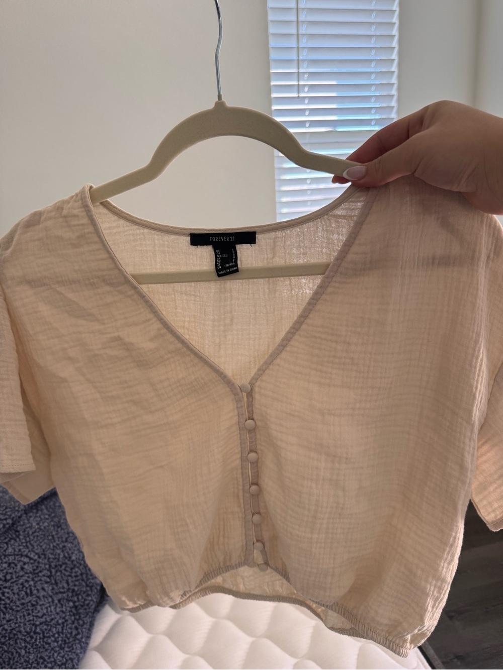 Forever 21 Light Cream Button Crop Top